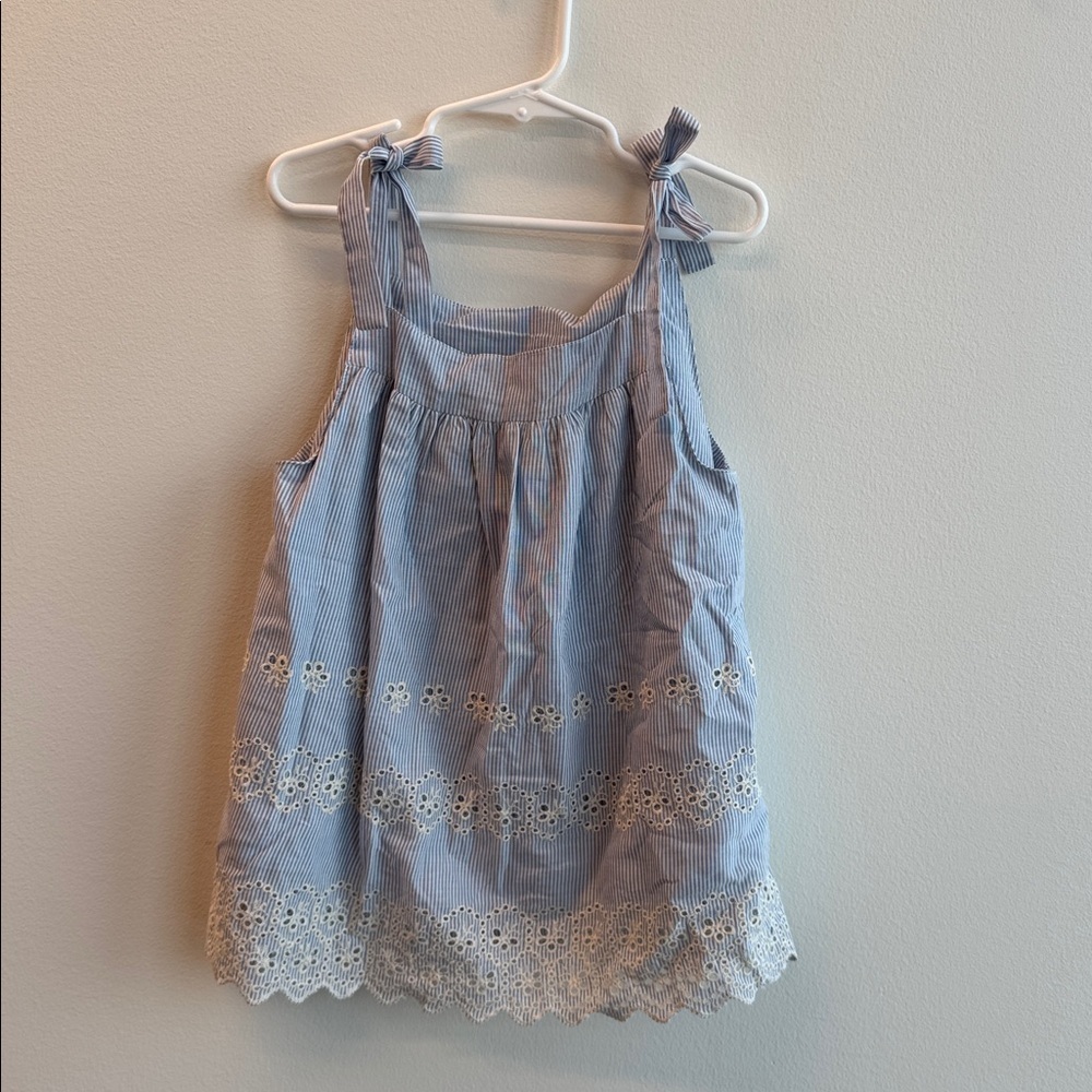 Blue and White Striped Kids Floral Embroidered Dress